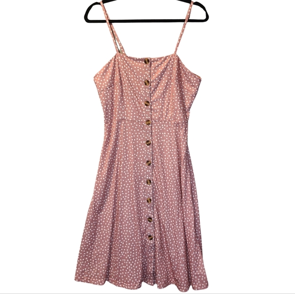 🆕️!NWOT  Pink & White Polka Dot,  Stretch, Flowy Midi Dress✨️Size M - Picture 1 of 7